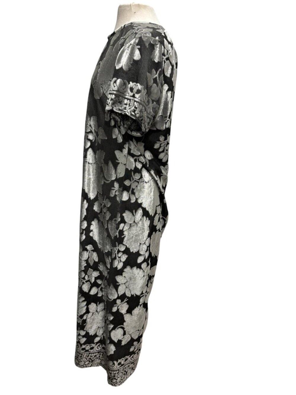 Vintage CW Rose Woman Silver Floral Metallic Maxi Dress Boho Art to Wear XL - Picture 4 of 9